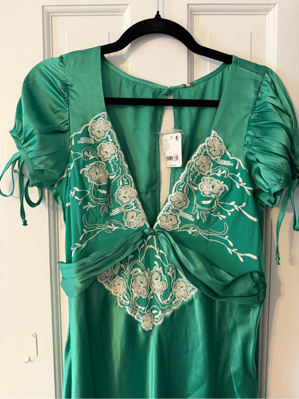 Free People Cooper Embroidered Satin Maxi Dress In Green - Picture 2 of 5